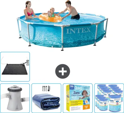 Obrázok produktu pre Bazén s okrúhlym rámom Intex - 305 x 76 cm - tlak vody - vrátane čerpadla - markíza - balík na údržbu - filter - solárna podložka