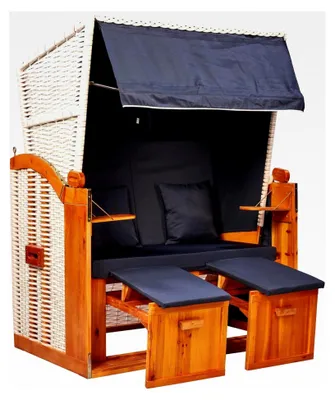 Produktbild von Doris Ostsee Strandkorb 2-Sitzer mit Vollholzfront, verschiedene Dekore für Balkon, Terrasse, Wintergarten und Garten Lounge inkl. Schutzhülle
