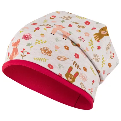 Produktbild von Mädchen Mütze Beanie Übergangsmütze Waldwiese Einhörner, Ecru-Rot, Gr. 54-56