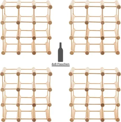 Produktbild von Modulares Weinregal VINOTECA MOD | HxBxT 36x36x24cm | 4x 9 Flaschen | Massives Kiefernholz | Natur
