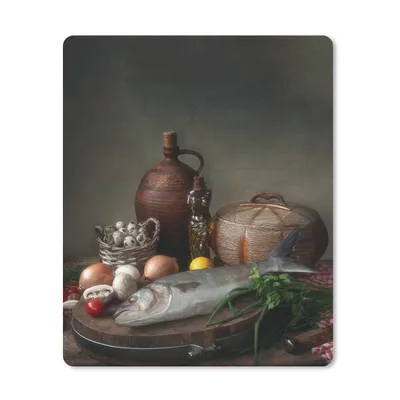 Produktbild von MuchoWow® Mauspad Mousepad Rustikal - Fisch - Stilleben - Gemüse - Kräuter 30x40 cm - Mousepads - Maus Mat - Pad - Mausunterlage - Mausmatten