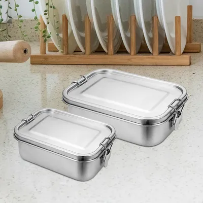 Immagine prodotto di Scatola di pranzo dell'acciaio inossidabile di Jopassy, scatola di pranzo sostenibile per il picnic della scuola dell'ufficio, 800ml+1200ml