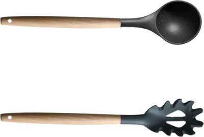 Produktbild von Silikon Spatel Set, Holzgriff, Hitzebeständig, Grau, Küchenzubehör