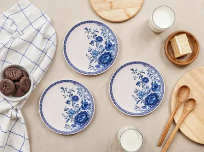 Produktbild von Hermia Concept, Hochwertiges Dessertteller-Set (6 Stück) aus Keramik, Blau/Weiß, 19,3 cm