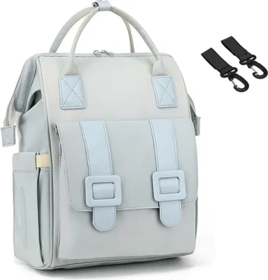 Produktbild von MODFU Wickeltasche Rucksack - Wickelrucksack mit Multifunktions-Babytaschen und mobiler Wickelauflage - Schnullerhalter und Kinderwagengurte Dunst Blau