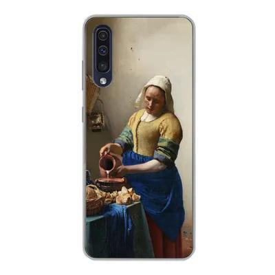 Produktbild von MuchoWow® Handyhülle Schutzhülle Hülle für Samsung Galaxy A30s Das Milchmädchen - Vermeer - Alte Meister Silikon Softcase Handy Hülle - Karteninhaber