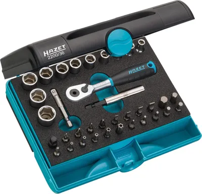 Produktbild von Hazet Steckschlüssel Satz 1/4 (6,3 mm) Vierkant hohl, 1/4 (6,3 mm) Sechskant massiv, Außen Sechskant-Tractionsprofil, Schlitz, Kreuzschlitz PH, Pozi