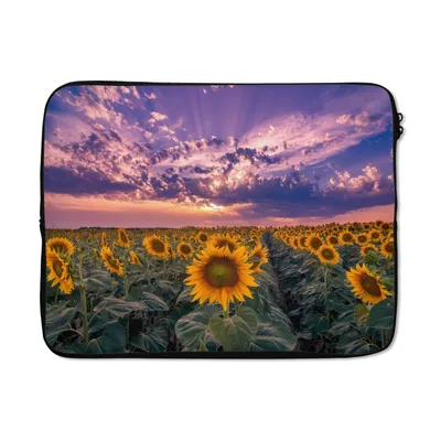 Produktbild von MuchoWow® Laptop Hülle 17 Zoll Laptoptasche Blumen - Himmel - Lila - Sonnenuntergang - Zipper - Schutzabdeckung