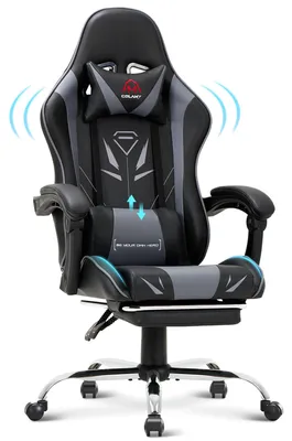 Produktbild von COLAMY Gaming Stuhl – Ergonomischer Computerstuhl mit Fußstütze, Lendenwirbelstütze, Kopfstütze, 360° Drehfunktion und hoher Rückenlehne, grau