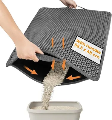 Produktbild von PolkaHome® Katzenstreu Matte Grau 68,5x48 cm – Wabenmuster, rutschfest, waschbar
