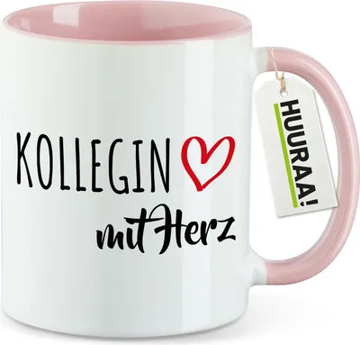Produktbild von Huuraa Kaffeetasse Kollegin mit Herz 330ml Rosa Keramik Kaffeebecher Geschenkidee
