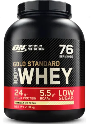 Produktbild von Optimum Nutrition Gold Standard 100% Whey, Pulver, Molkenproteinkonzentrat, Molkenprotein isoliert, Vanille, Gold Standard 100% Whey Protein wird am besten gleich am Morgen nach dem Aufstehen und/oder..., 24 g, 113 kcal