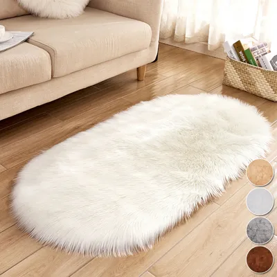 Produktbild von 140*200cm Moderne Hochflorteppiche, Weiß Hochflor Flauschig Teppich Flauschiger Ovaler Teppiche Für Wohnzimmer Schlafzimmer