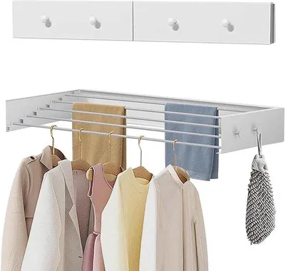 Zdjęcie produktu dla Wysuwany suszarkę do ubrań - Biały, 60 cm - Składana, z haczykami