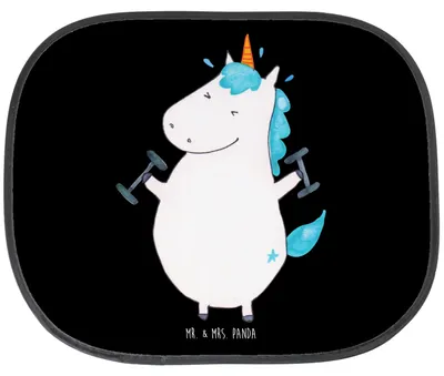 Produktbild von Mr. & Mrs. Panda Sonnenschutz Auto Einhorn Fitness - Schwarz - Geschenk, Einhörner, Unicorn, Sonnenblende, Fitnessstudio, Seitenscheibe, Sport, Gym, hitzeschutz