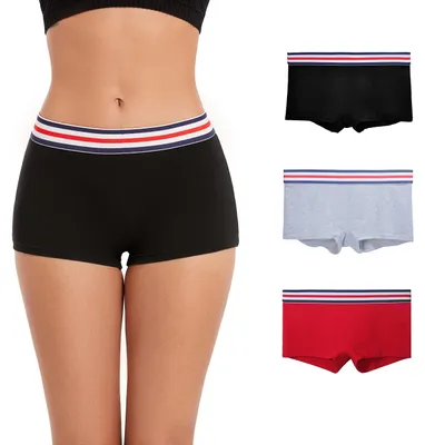 Imagen del producto de Conjunto de 3 boxers de algodón para mujer. Cintura deportiva, cómodos, duraderos, ideales para el uso diario. Ropa interior