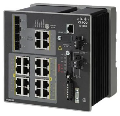 Produktbild von Cisco Industrial Ethernet 4000 Series - Switch - managed - 4 x Gigabit SFP + 8 x 10/100/1000 (PoE+) + 4 x Kombi-Gigabit-SFP - an DIN-Schiene montierbar - PoE+ - DC power - TAA-konform