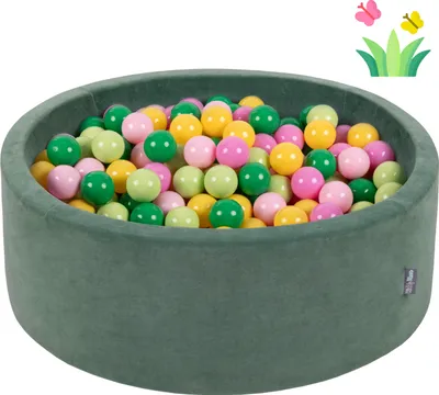 Immagine prodotto di KiddyMoon Ball Pool con palline colorate 90X30cm/300 palline ∅ 7Cm per neonati bambini rotonde, primavera: verde chiaro/verde/giallo/rosa polvere/rosa chiaro