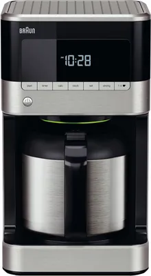 Produktbild von Braun PurAroma 7 KF 7125 Kaffeemaschine für Zuhause: Filterkaffeemaschine mit Thermoskanne und Timerfunktion, Einzelportionskaffeemaschine, 1000 Watt, schwarz/Edelstahl