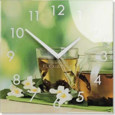 Obrázek produktu pro Skleněné nástěnné hodiny GREEN TEA