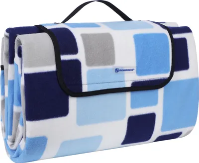 Produktbild von Picknickdecke XXL 200 x 200 cm für 4-6 Personen mit Tragegriff Fleece wasserdicht wärmeisoliert Campingdecke aufrollbar von SONGMICS blau GCM71L