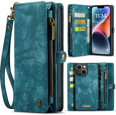 Produktbild von Caseme 008 iPhone 14 Hülle Abnehmbare 2in1 Klapphülle Geldbörse - Blau