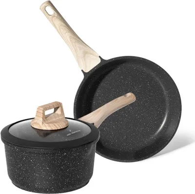 Produktbild von Pfannenset 3-teilig mit Granitbeschichtung für Induktion, Schwarz
