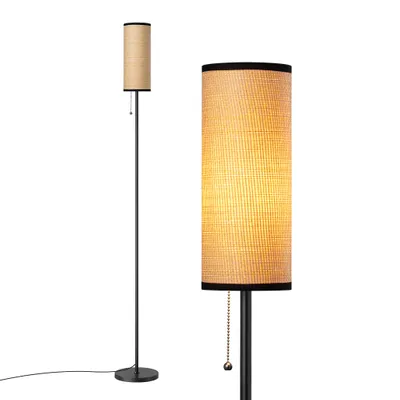 Zdjęcie produktu dla Lampa stojąca EDISHINE do salonu, nowoczesna lampa stojąca w kolorze czarnym z abażurem z plecionej liny i marmurową podstawą, w zestawie żarówka LED 6 W