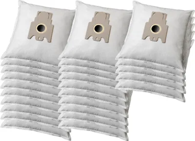 A stack of white vacuum cleaner bags with a gray connector piece.