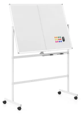Immagine prodotto di Lavagna magnetica mobile marca COSTWAY, bianca, con supporto, dimensioni 120x90 cm, superficie magnetica su entrambi i lati, con ruote bloccabili e accessori inclusi, rotazione a 360°, ideale per ufficio, scuola e casa