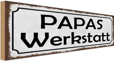 Produktbild von vianmo Holzschild 10x27 cm Papas Wekstatt Familie Auto Garage Werkstatt