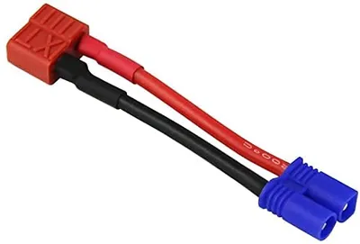 Produktbild von EC2 Stecker Männlich auf T-Stecker Weiblich | 16AWG Kabel 10cm | Adapter für LiPo Batterien, RC | Rot Schwarz Blau, Kunststoff