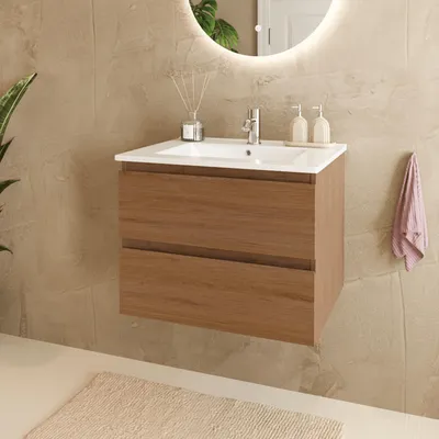 Zdjęcie produktu dla LOMAZOO MARENZA 60 cm, ciepły dąb, biała umywalka