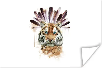 Produktbild von MuchoWow® Poster Tiger - Kopf - Federn 60x40 cm - Schlafzimmerdekoration