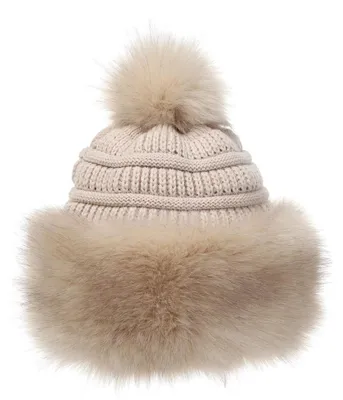 Zdjęcie produktu dla Czapka zimowa damska, kolor khaki, imitacja futra lisa, pompon, uniwersalny rozmiar