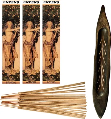 Obrázok produktu pre Balenie kadidla 3 x 20 vonných tyčiniek Lotus, Sandal, Amber - vrátane o ručne vyrobeného držiaka na vonné tyčinky