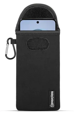 Produktbild von MobyDefend Hülle für Motorola Moto G34 - Neopren Handytasche mit Karabiner für die Gürtelschlaufe - Schwarz