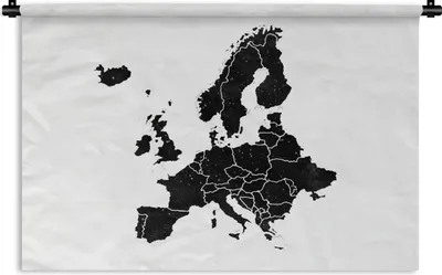 Produktbild von MuchoWow® Wandteppich Wandbehang Europa-Karte in schwarzer Aquarellfarbe - schwarz und weiß 90x60 cm Tapisserie Dekoration Wandtuch - Wandskulpturen - Bildteppich