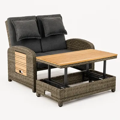 Produktbild von greemotion Gartensofa Bahia Tobago 2-Sitzer Rattan braun mit höhenverstellbarem Tisch