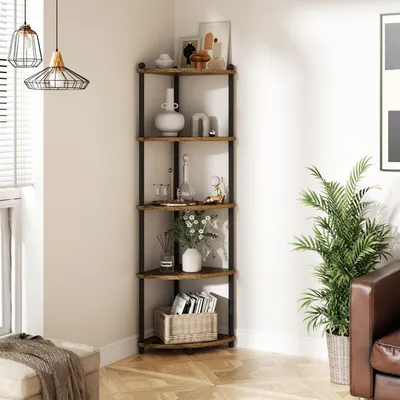 Produktbild von Eckregal Schwarz MDF 143.5x29x29cm mit 5 Ebenen - für Küche Bad Wohnzimmer Büro
