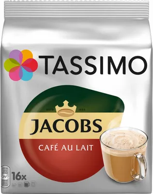 Produktbild von Tassimo Jacobs Café au Lait 5er Pack, Kaffee, Kaffeekapsel, Milchkaffee aus gemahlenem Röstkaffee, 80 T-Discs / Portionen