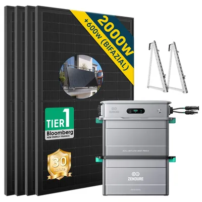 Produktbild von Balkonkraftwerk mit Speicher 2000w(500*4) mit Zendure 800 pro2 und AB2000L,mit Balkonhalterung