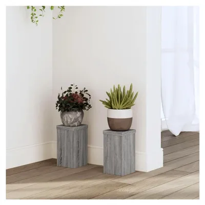 Produktbild von Pflanzenständer 2 Stück, Blumenständer, Dekosäule für Pflanzen, Blumenhocker, Blumentisch, Blumentopfhalter, Grau Sonoma, 10x10x18 cm, Holzwerkstoff
