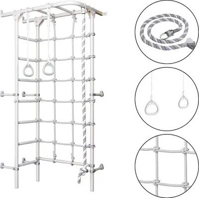 Image de Espalier pour enfants – Structure d'escalade d'intérieur en métal avec barre et anneaux de gymnastique – Comet Next 4, blanc