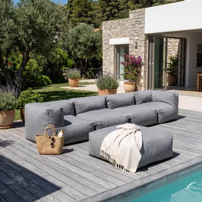Image de Canapé d'angle de jardin modulable 5 places gris - Oviala Mixi