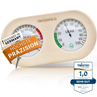 Produktbild von WASSERFELD® Sauna Thermometer Hygrometer [2in1 Funktion] Präzises Saunathermometer für eine genaue Messung der Temperatur & Luftfeuchtigkeit - Sauna Hygrometer mit gehärtetem Glas - Saunazubehör…