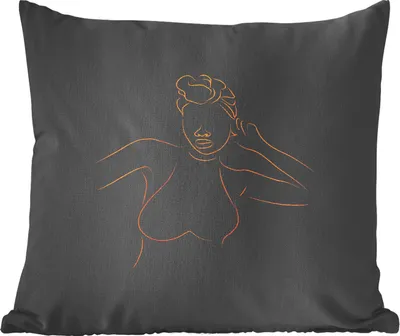 Produktbild von MuchoWow® Zierkissen Sofakissen Wohnzimmer Dekokissen 50x50 cm Frau - Kopftuch - Strichzeichnung - Gold - Komfort - Sofakissen