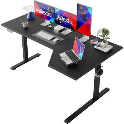 Productafbeelding van Elektrisch verstelbaar sta-bureau, L-vormig, 160 cm, in hoogte verstelbaar, geschikt als zit- en sta-bureau, voor thuiswerken, computerbureau, zwart, 160 x 90 cm