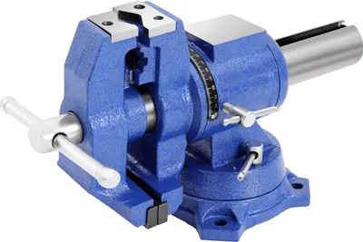 Produktbild von Tisch-Schraubstock - Parallel - 2-Achsen 360° drehbar - Backenbreite 100 mm - Große Spannweite - Für Holzarbeiten/DIY - Dunkelblau