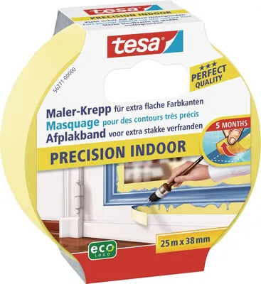 Produktbild von TESA 56271, Maler-Abdeckband, Papier, Gelb, weich, Acrylfarbe, Alkydfarbe, Latexfarbe, 150 Tag(e)